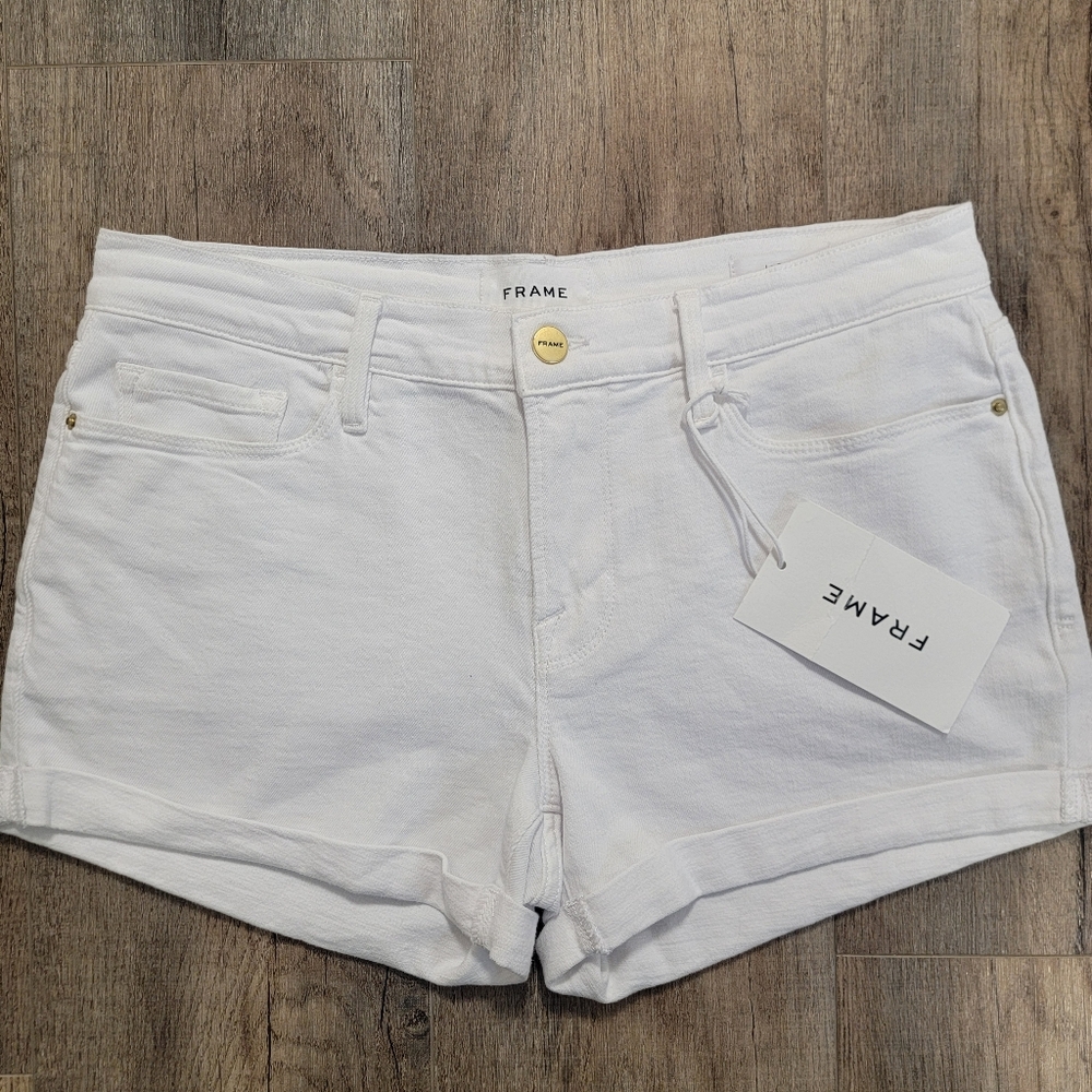 FRAME Le Cutoff Mid Rise Women's Denim White 94% Cotton Shorts Size 28 NWT